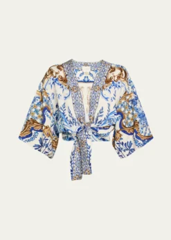 CamillaAzul Adventured Tie-Front Puff-Sleeve Top