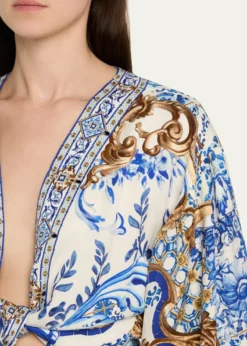 CamillaAzul Adventured Tie-Front Puff-Sleeve Top