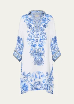 CamillaCeramic Panoramic Wide Body Collared Kaftan Coverup