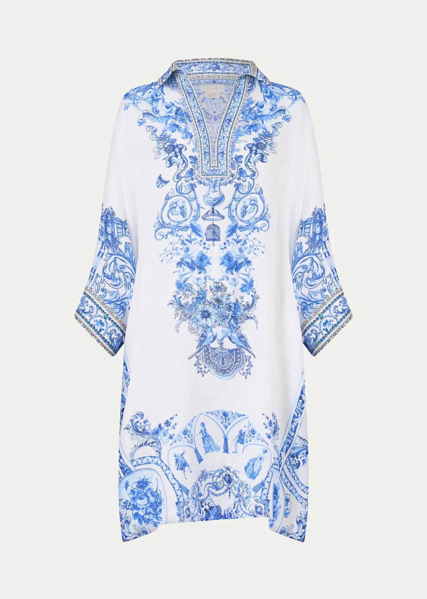 CamillaCeramic Panoramic Wide Body Collared Kaftan Coverup
