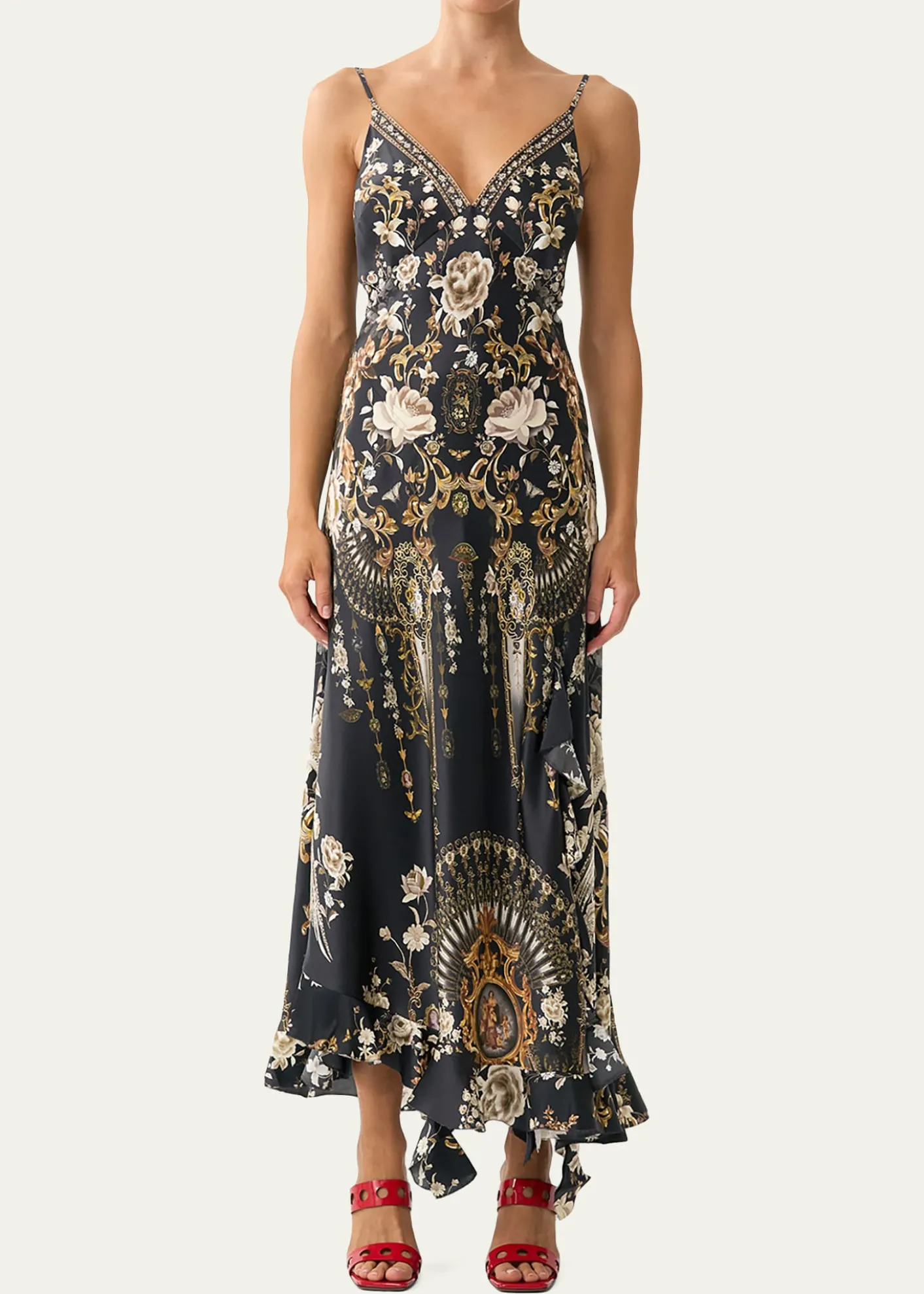 CamillaFlamenco Folklore Bias Slip Dress with Frill Hem