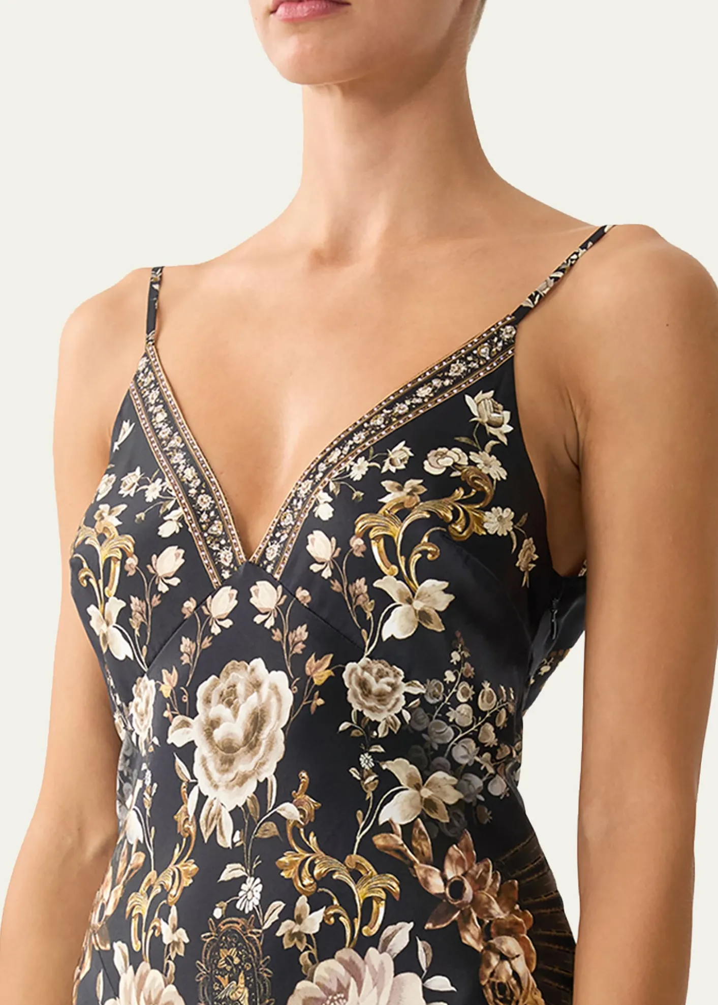 CamillaFlamenco Folklore Bias Slip Dress with Frill Hem