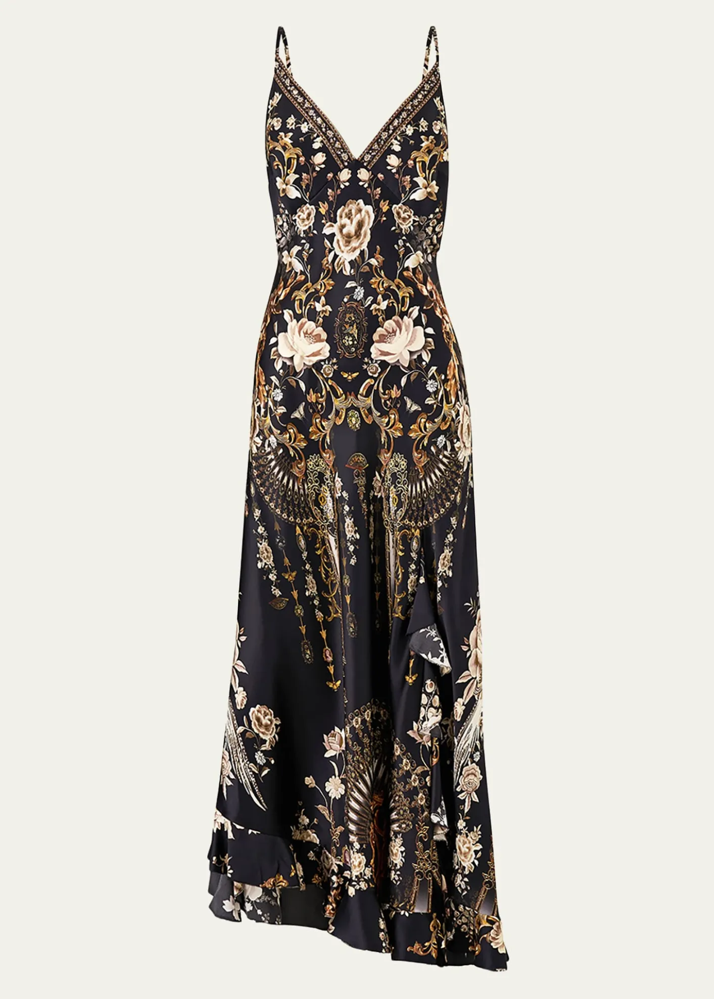 CamillaFlamenco Folklore Bias Slip Dress with Frill Hem