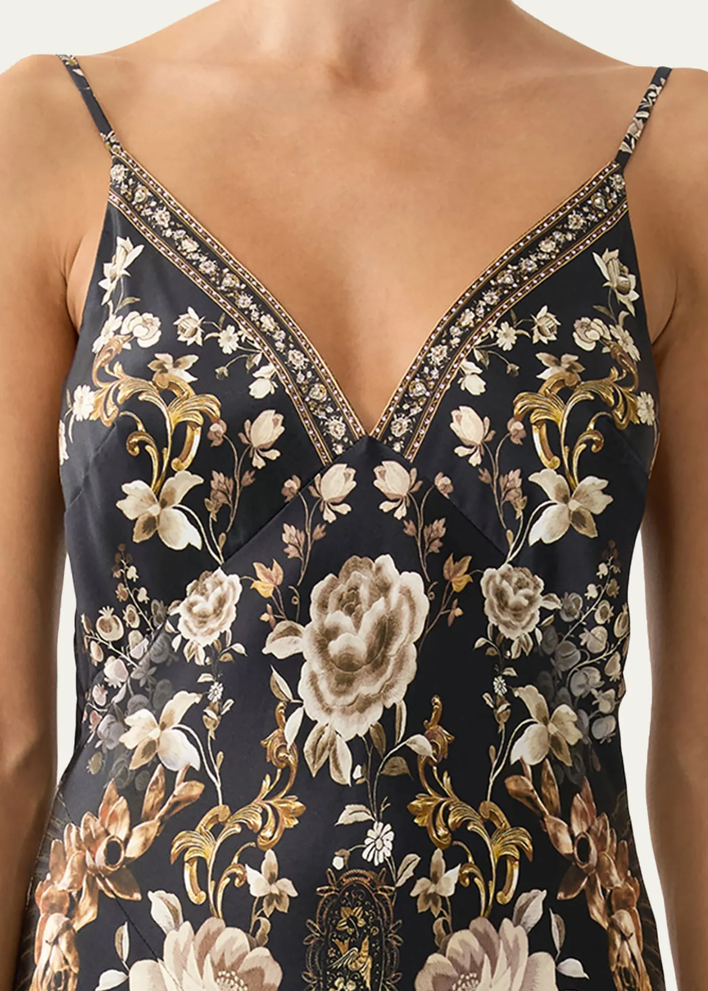 CamillaFlamenco Folklore Bias Slip Dress with Frill Hem