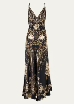CamillaFlamenco Folklore Bias Slip Dress with Frill Hem