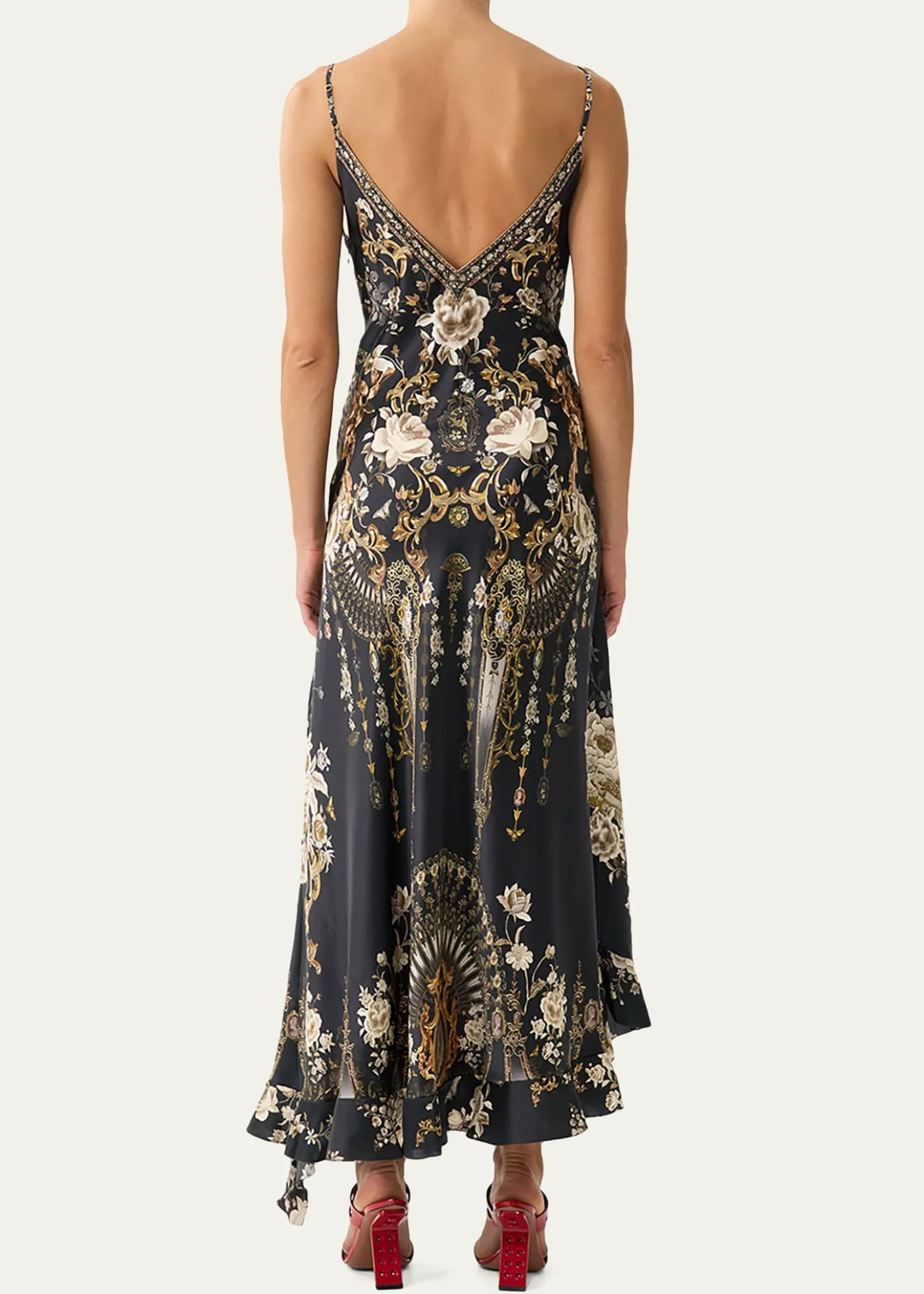CamillaFlamenco Folklore Bias Slip Dress with Frill Hem