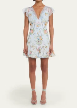 CamillaSeville Sweetheart Ruffle-Sleeve Mini Dress