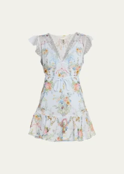 CamillaSeville Sweetheart Ruffle-Sleeve Mini Dress