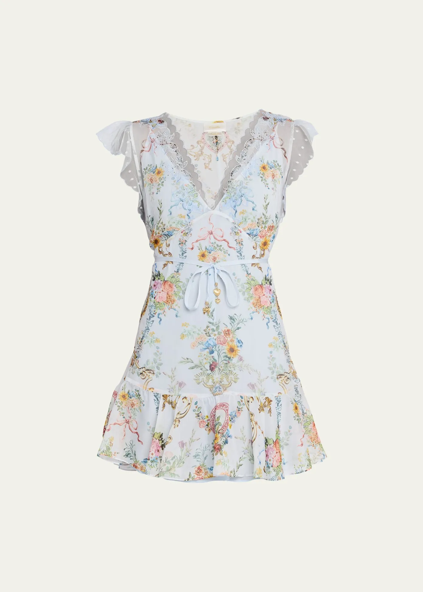 CamillaSeville Sweetheart Ruffle-Sleeve Mini Dress
