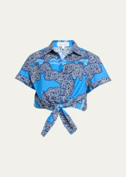 Cara CaraAsbury Tie-Front Cotton Button-Front Top