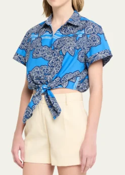 Cara CaraAsbury Tie-Front Cotton Button-Front Top