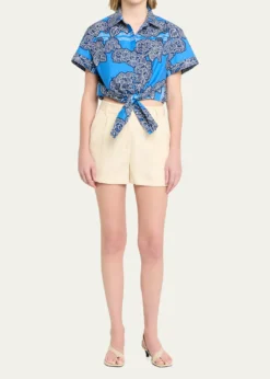 Cara CaraAsbury Tie-Front Cotton Button-Front Top