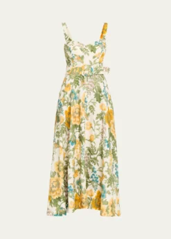 Cara CaraCalypso Floral Linen Midi Dress