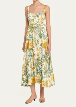 Cara CaraCalypso Floral Linen Midi Dress
