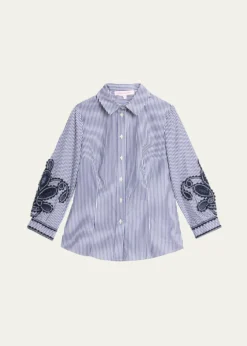 Carolina HerreraAna Embroidered Striped Poplin Button-Down Shirt