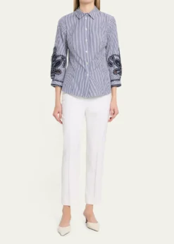 Carolina HerreraAna Embroidered Striped Poplin Button-Down Shirt