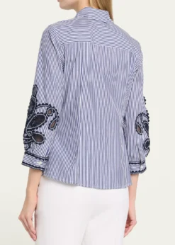 Carolina HerreraAna Embroidered Striped Poplin Button-Down Shirt