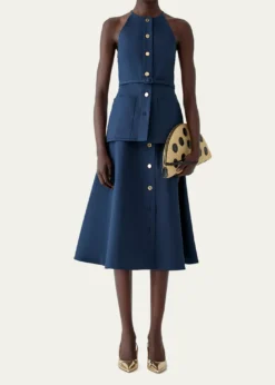 Carolina HerreraButton-Front Cotton Midi Skirt