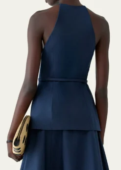 Carolina HerreraButton-Front Belted Halter Peplum Top