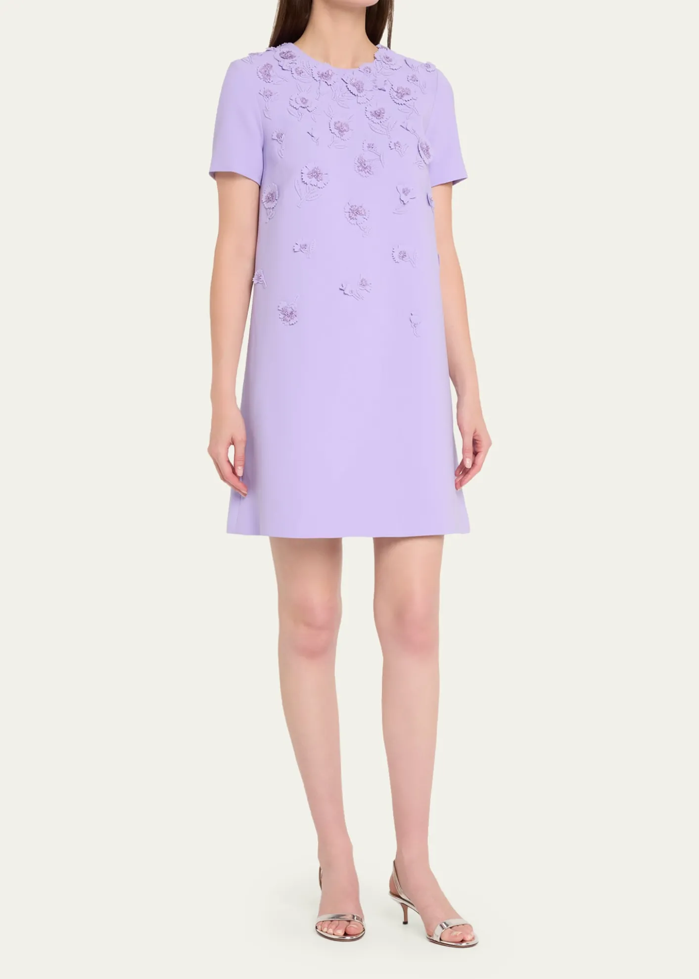 Carolina HerreraCarnation Embroidered Short-Sleeve Mini Dress
