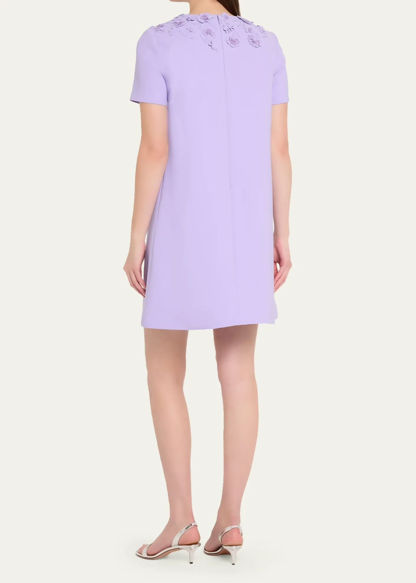 Carolina HerreraCarnation Embroidered Short-Sleeve Mini Dress