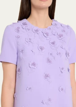 Carolina HerreraCarnation Embroidered Short-Sleeve Mini Dress