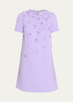 Carolina HerreraCarnation Embroidered Short-Sleeve Mini Dress