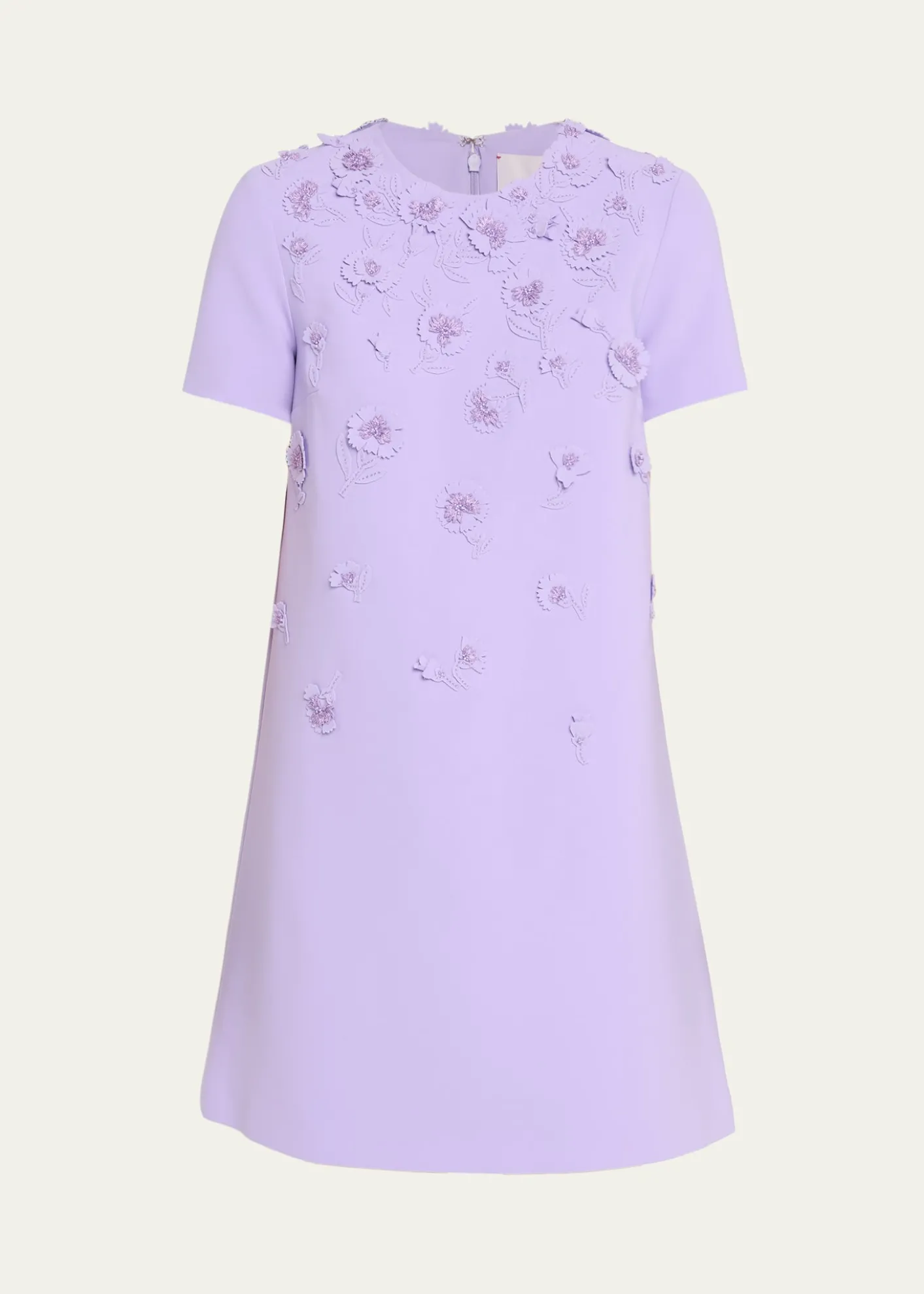 Carolina HerreraCarnation Embroidered Short-Sleeve Mini Dress