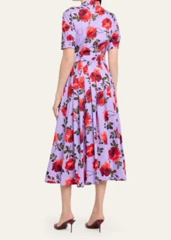 Carolina HerreraCarnation-Print Short-Sleeve Pleated Midi Shirtdress
