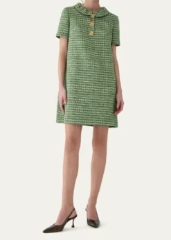 Carolina HerreraCollared Metallic Tweed Mini Shift Dress
