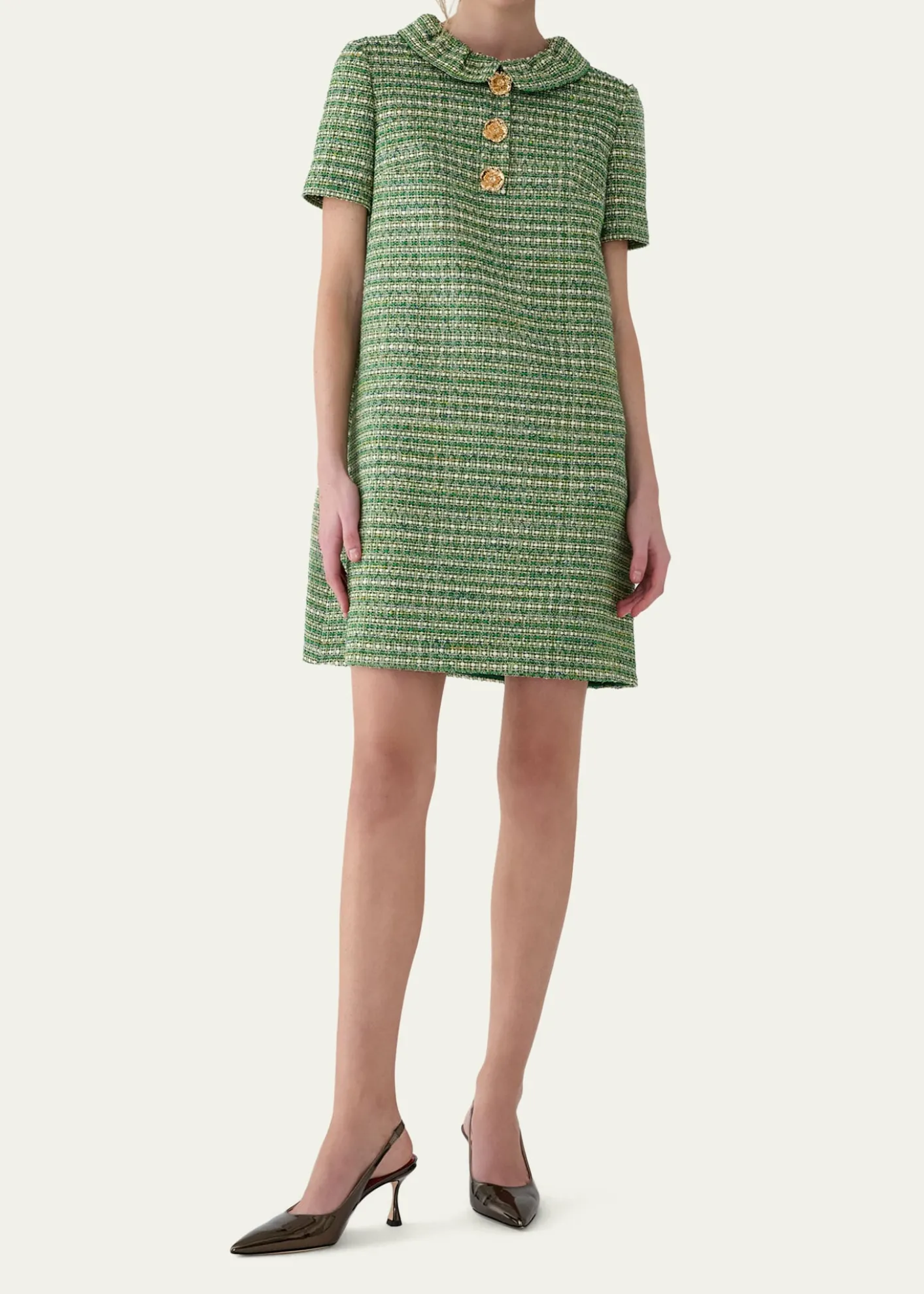 Carolina HerreraCollared Metallic Tweed Mini Shift Dress