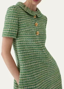 Carolina HerreraCollared Metallic Tweed Mini Shift Dress