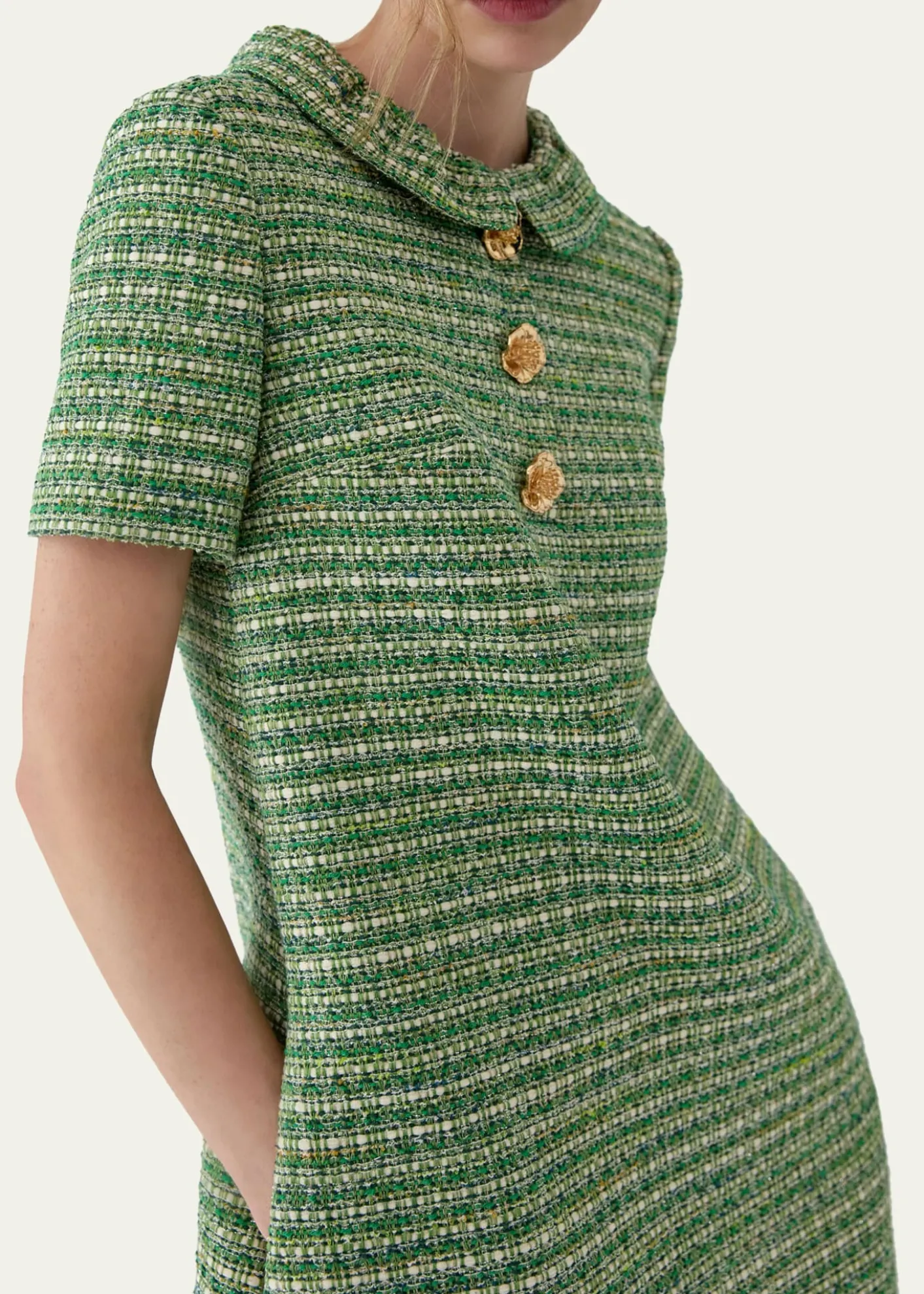 Carolina HerreraCollared Metallic Tweed Mini Shift Dress