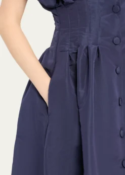 Carolina HerreraCorset-Waist Short-Sleeve Button-Front Gown