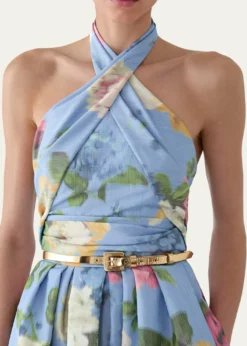Carolina HerreraFloral Crisscross Halter Midi Dress