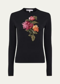 Carolina HerreraFloral Embroidered Silk-Cotton Crewneck Sweater