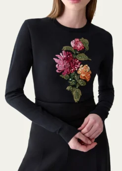 Carolina HerreraFloral Embroidered Silk-Cotton Crewneck Sweater