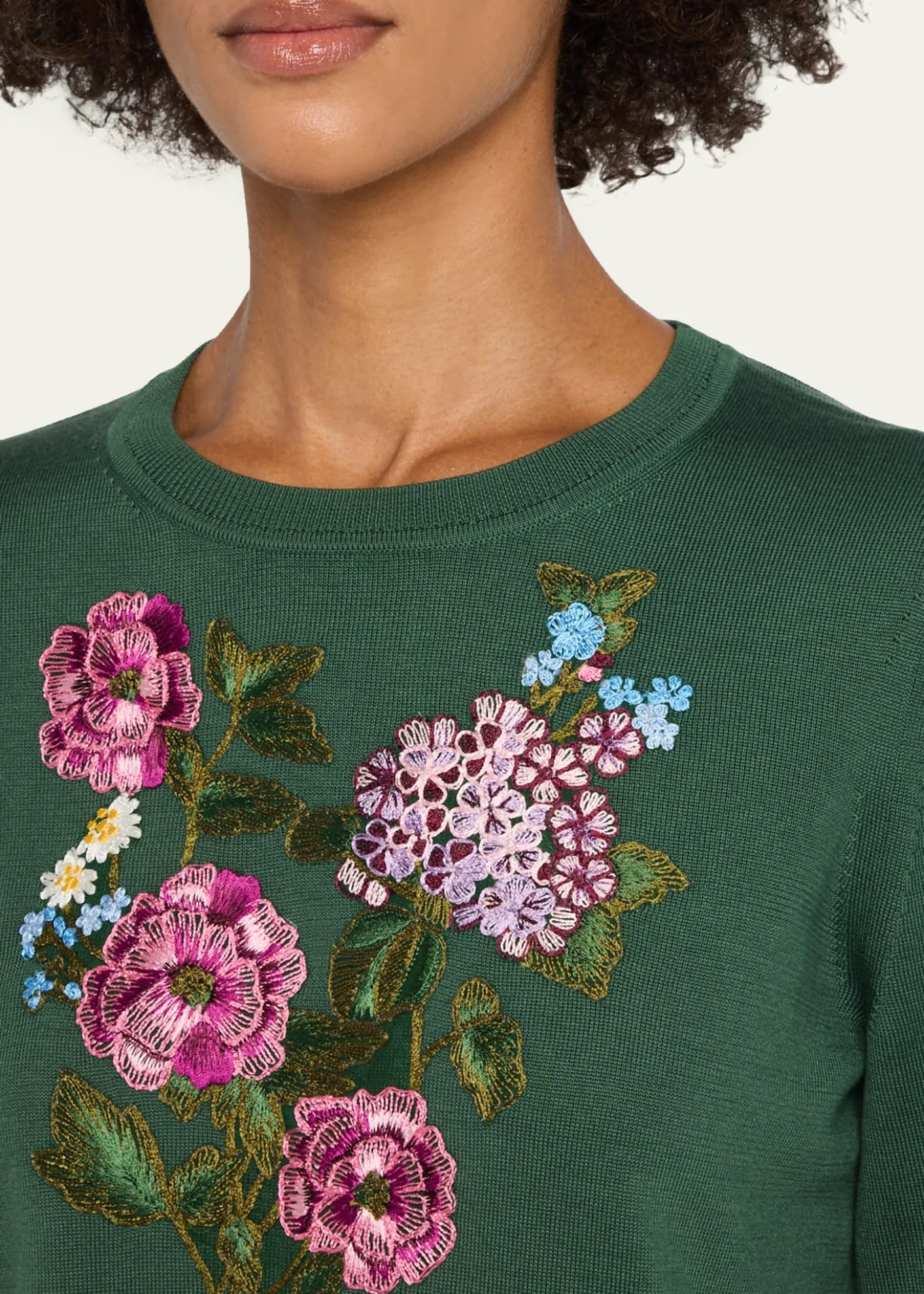 Carolina HerreraFloral Embroidered Silk-Cotton Crewneck Sweater
