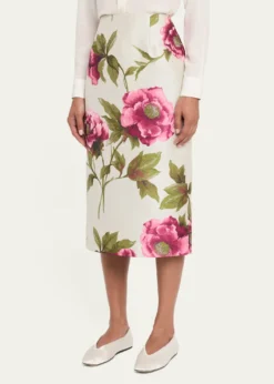 Carolina HerreraFloral Jacquard Midi Pencil Skirt