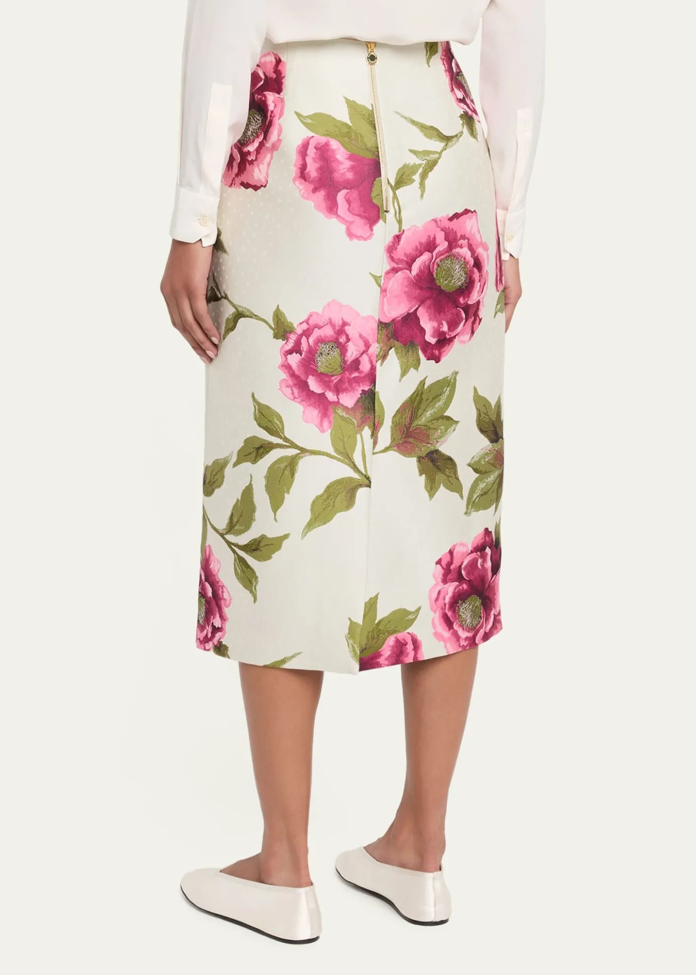 Carolina HerreraFloral Jacquard Midi Pencil Skirt