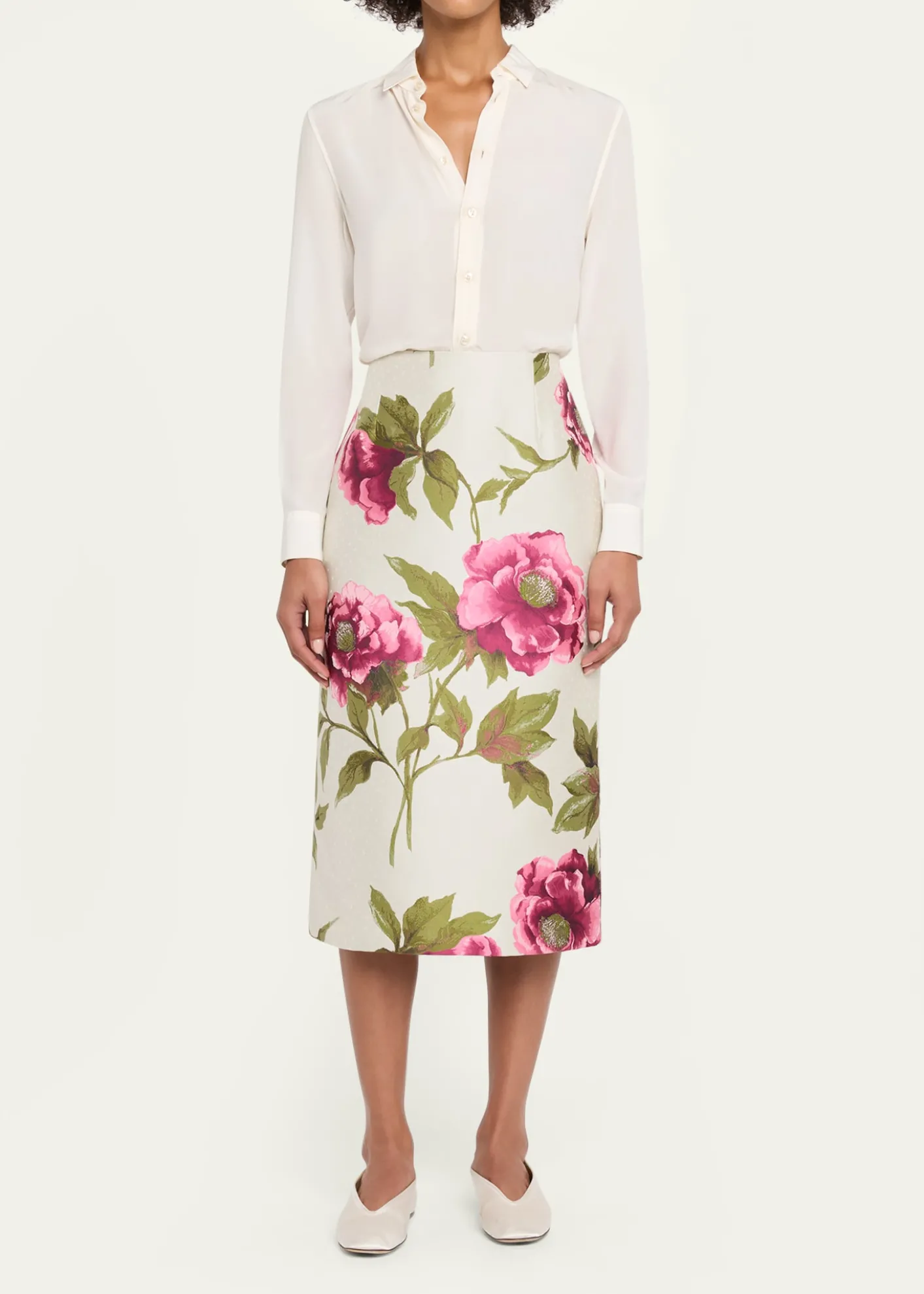 Carolina HerreraFloral Jacquard Midi Pencil Skirt