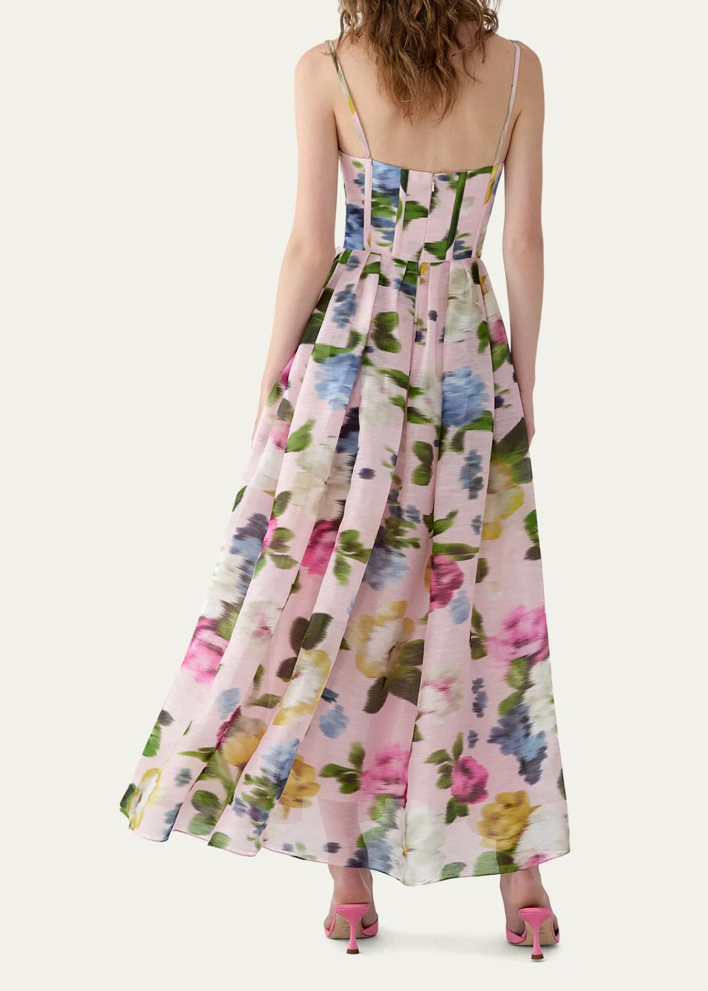 Carolina HerreraFloral Silk Faille Sleeveless Corset Midi Dress