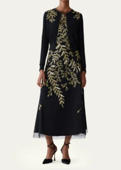 Carolina HerreraGold Leaf-Embroidered Silk Cotton Cardigan