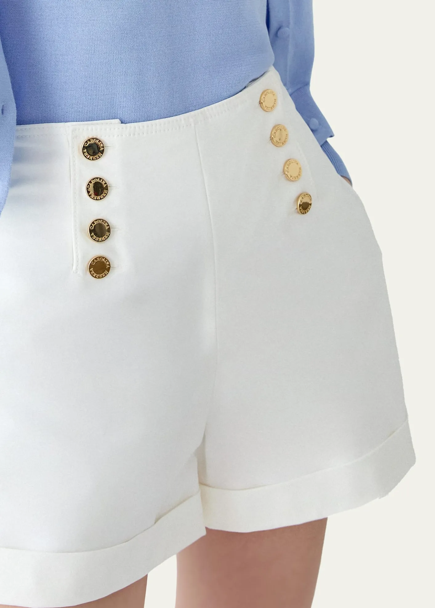 Carolina HerreraHigh-Rise Button-Front Sailor Shorts