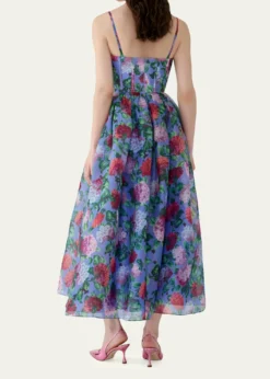 Carolina HerreraHydrangea-Print Silk Organza Fit-and-Flare Midi Dress