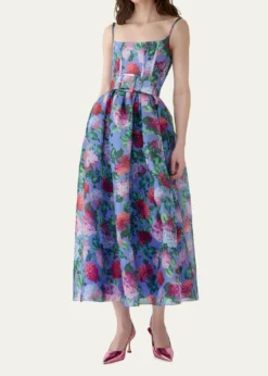 Carolina HerreraHydrangea-Print Silk Organza Fit-and-Flare Midi Dress