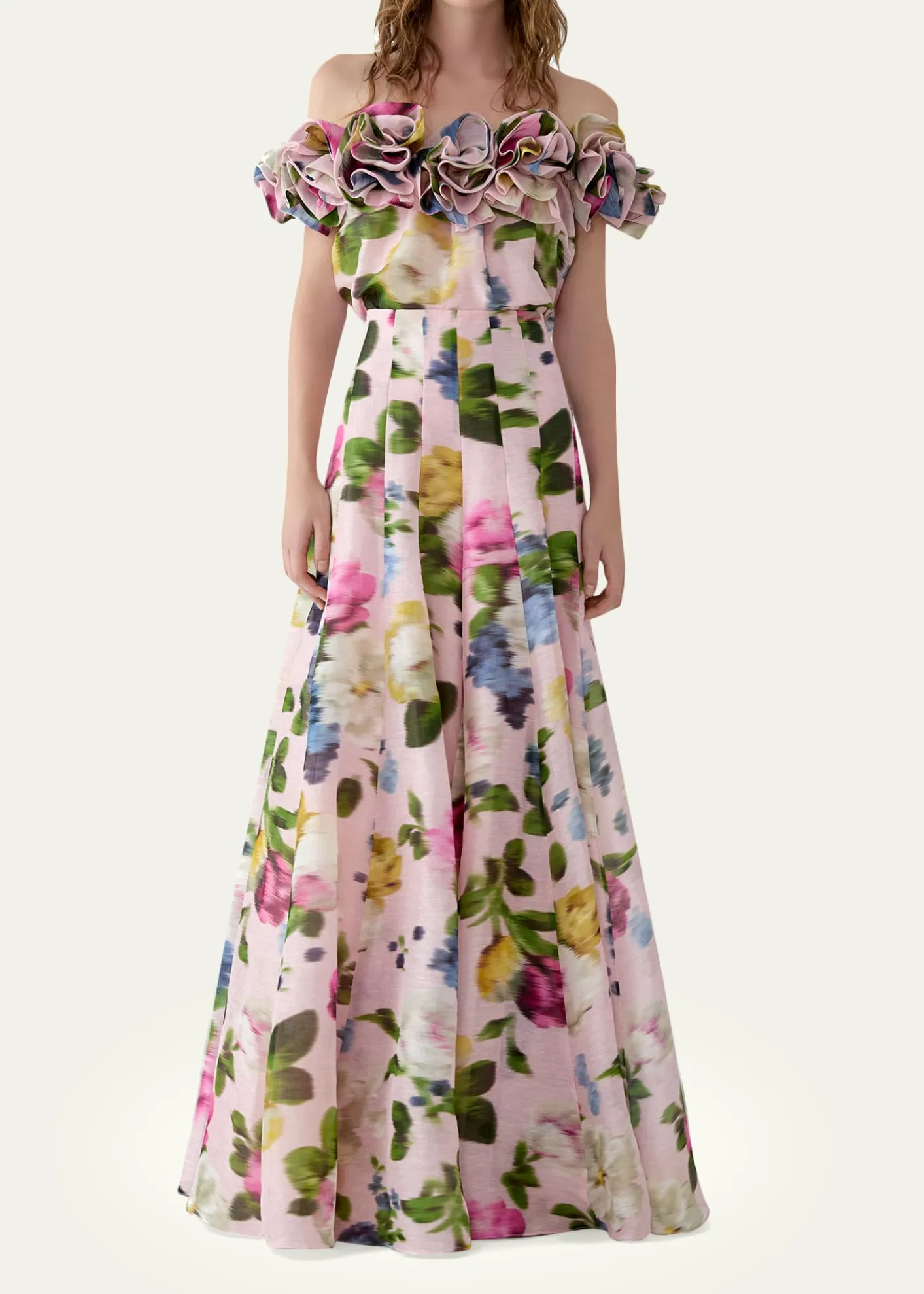 Carolina HerreraIris Floral Silk-Linen Faille Wide-Leg Skirt Pants