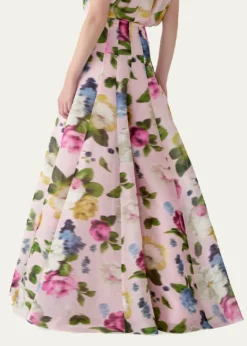 Carolina HerreraIris Floral Silk-Linen Faille Wide-Leg Skirt Pants