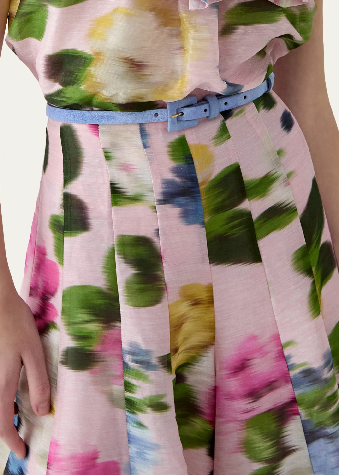 Carolina HerreraIris Floral Silk-Linen Faille Wide-Leg Skirt Pants