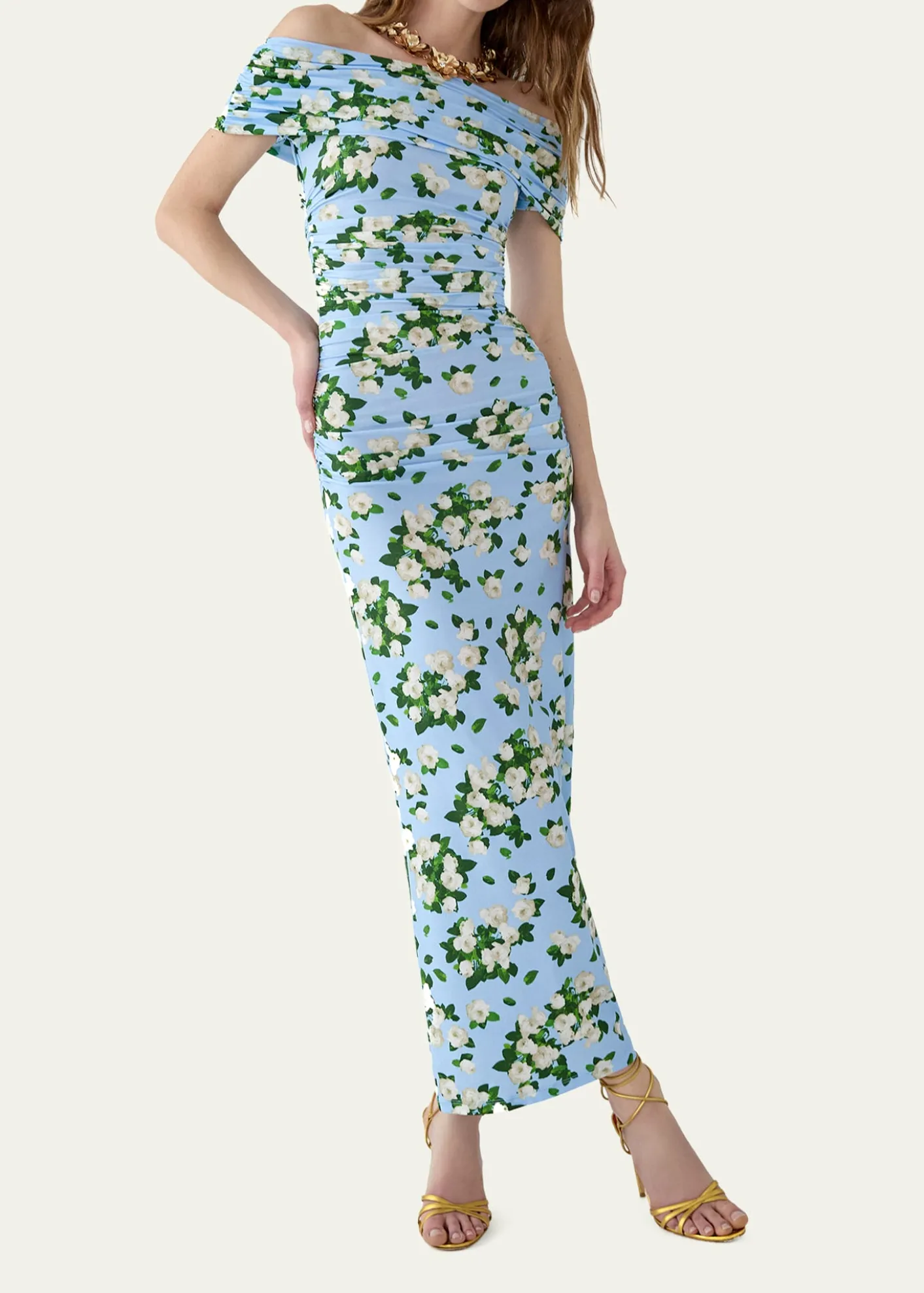 Carolina HerreraOff-The-Shoulder Floral Jersey Maxi Dress